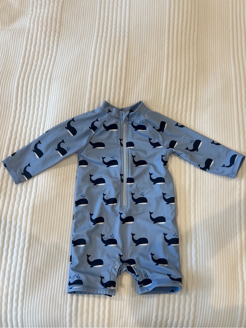 Janie and Jack Light Blue Long-Sleeve Whale Rash Guard One-Piece
